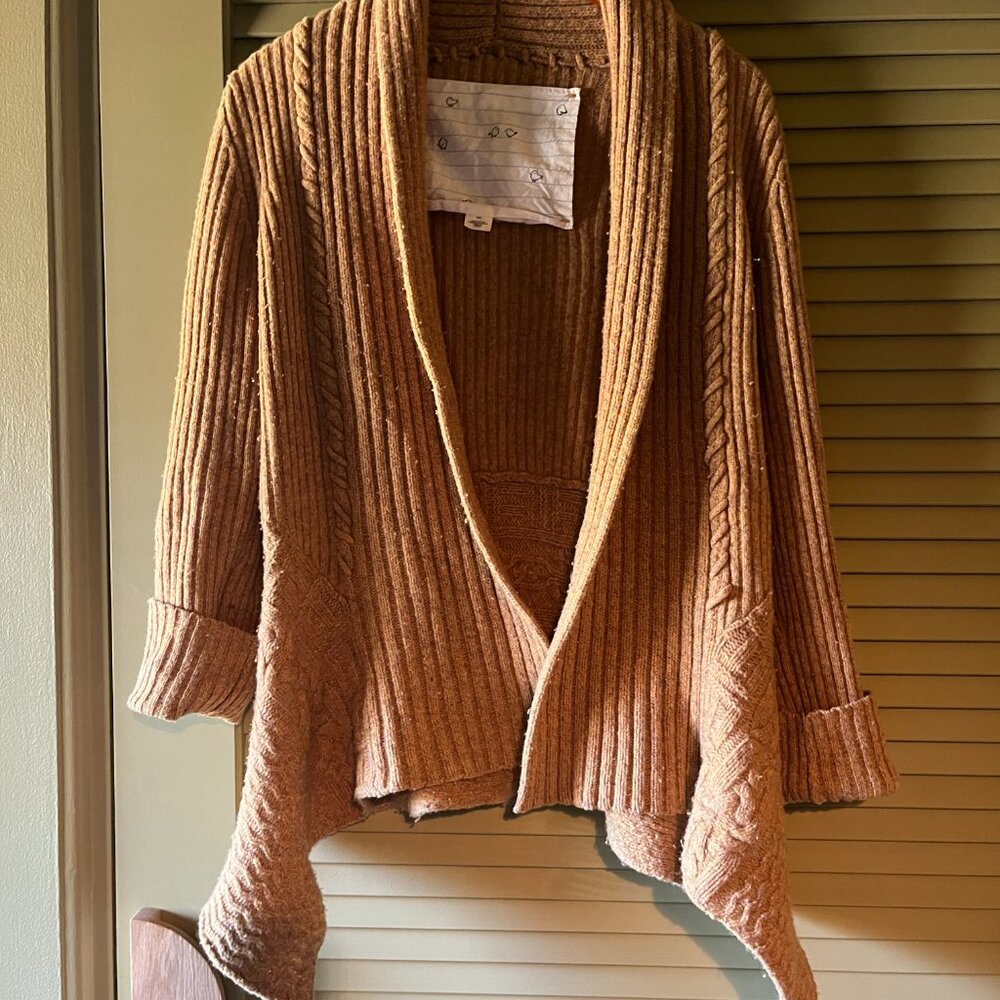 Anthropologie Long Mustard Color Wool Cardigan M